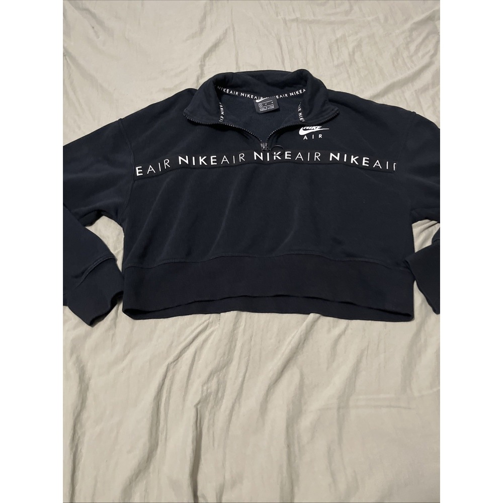 Nike Sweatshirt Womens Medium Black Pullover 1/4 Zip Mock Neck Cropped Air